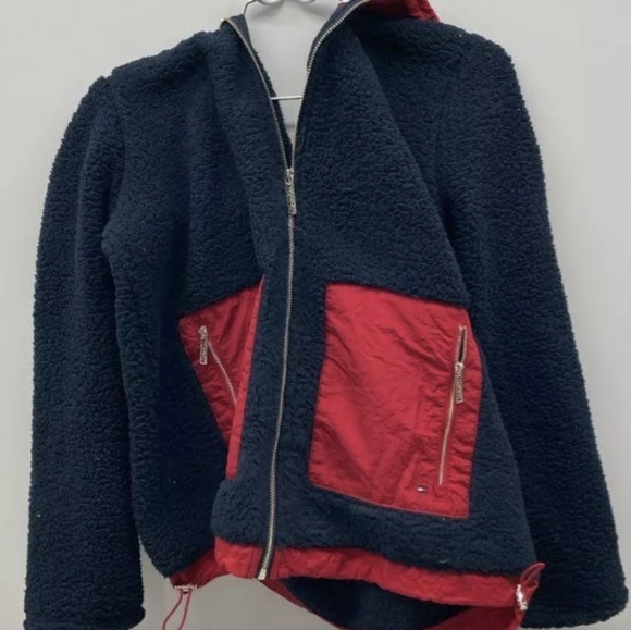 Tommy Hilfiger Big Color-Block Sherpa Full Zip Jacket Navy Sz S NWT MSRP $109.50 - Picture 2 of 4